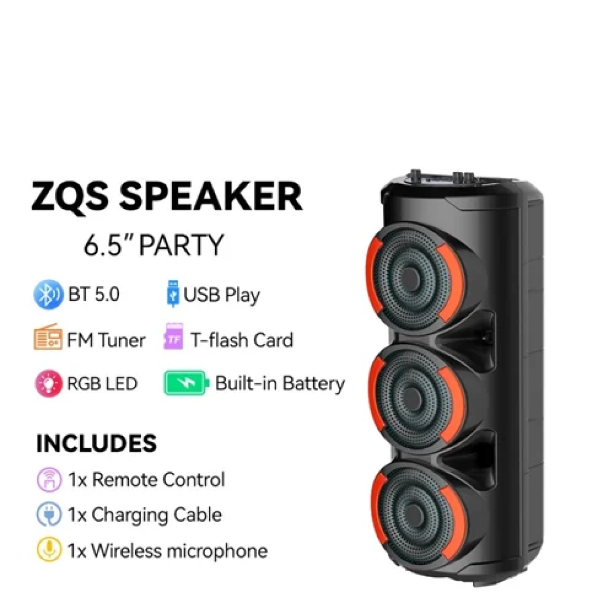 Φορητό ηχείο Bluetooth με μικρόφωνο και τηλεχειριστήριο ZQS-3601 μαύρο - Image 2