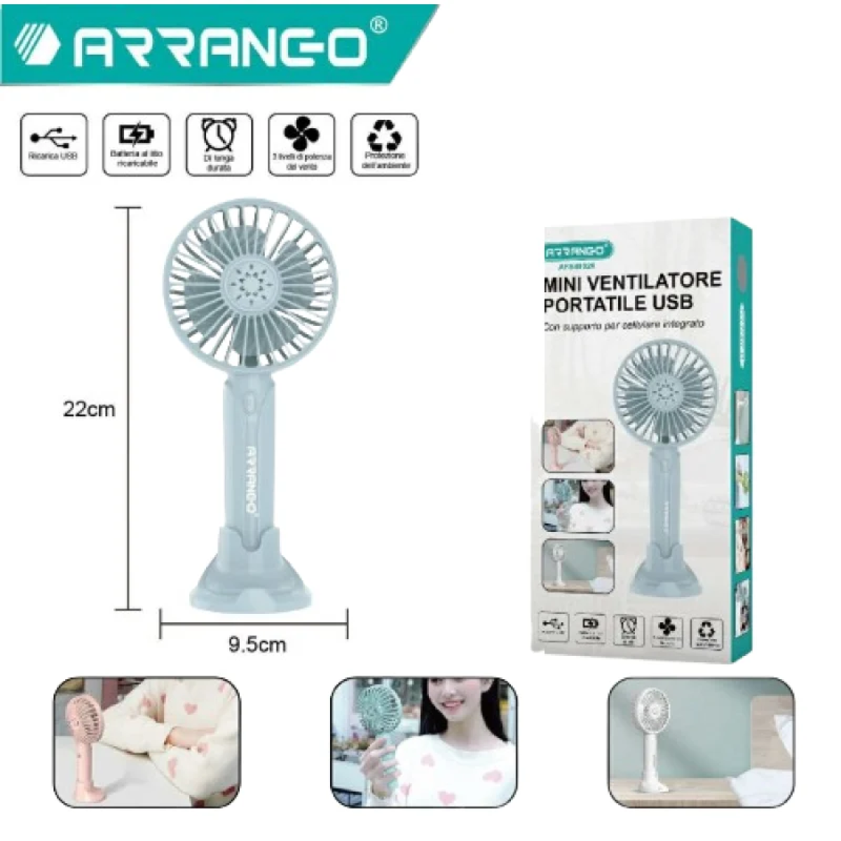 Φορητός Ανεμιστήρας USB Με Βάση Στήριξης Arrango AFS49020 Μπλε