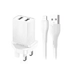 Φορτιστής 10W με καλώδιο Lightning και 2 θύρες USB Awei C15L-UK λευκό