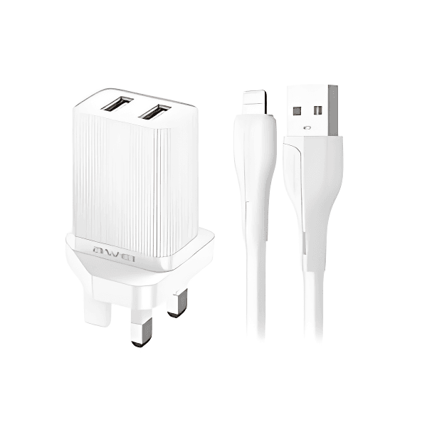 Φορτιστής 10W με καλώδιο Lightning και 2 θύρες USB Awei C15L-UK λευκό