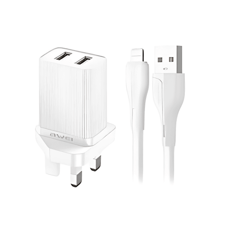 Φορτιστής 10W με καλώδιο Lightning και 2 θύρες USB Awei C15L-UK λευκό