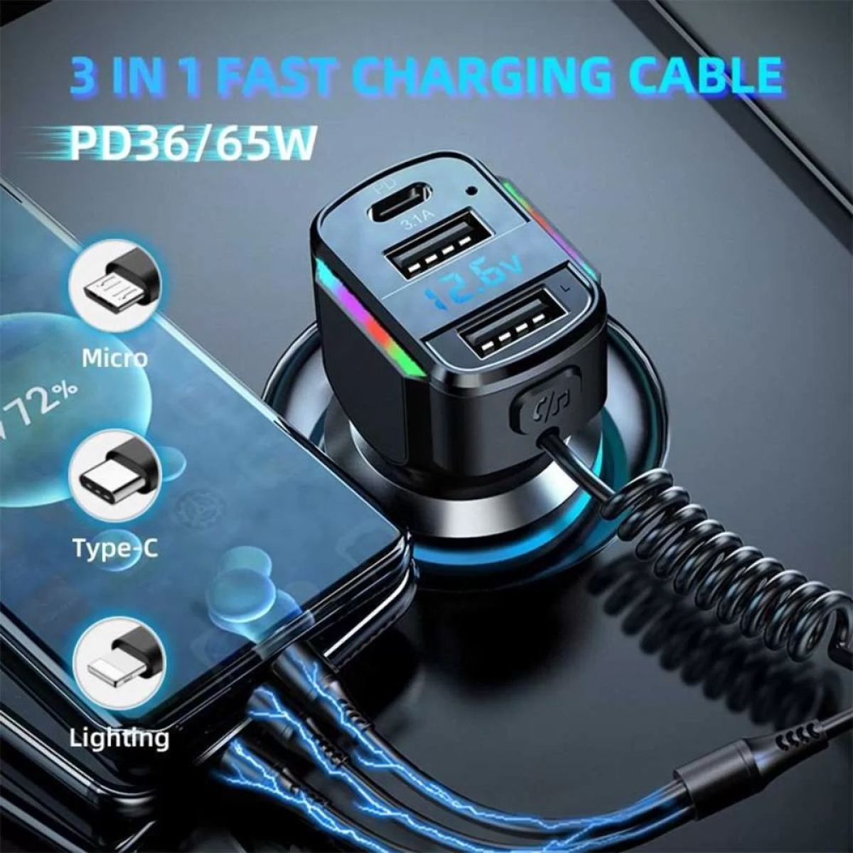 Φορτιστής Αυτοκινήτου 3 σε 1 K4 PD35W65W