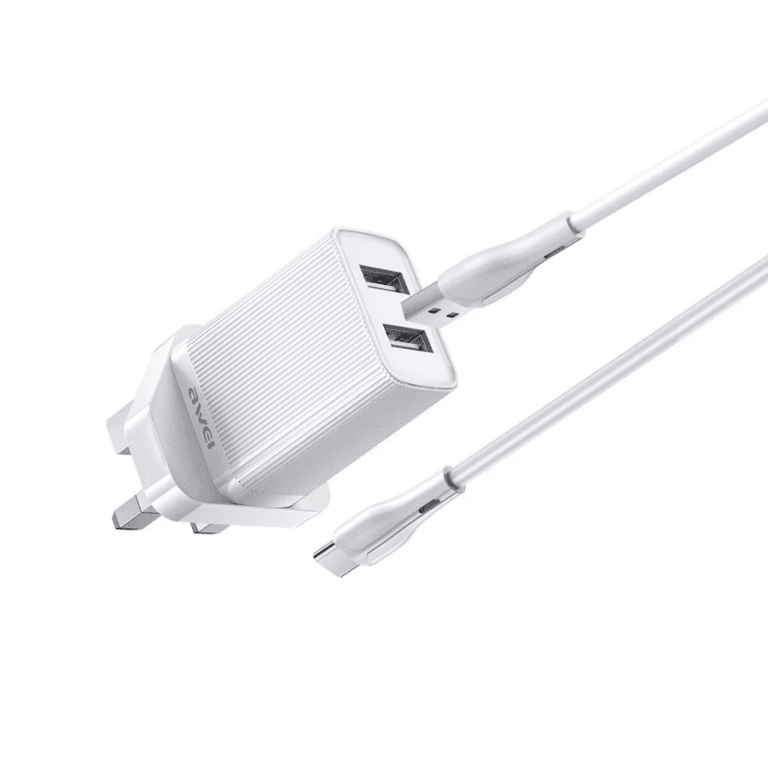 Φορτιστής με 2 θύρες USB & καλώδιο USB σε Type-C Awei C15T-UK λευκό