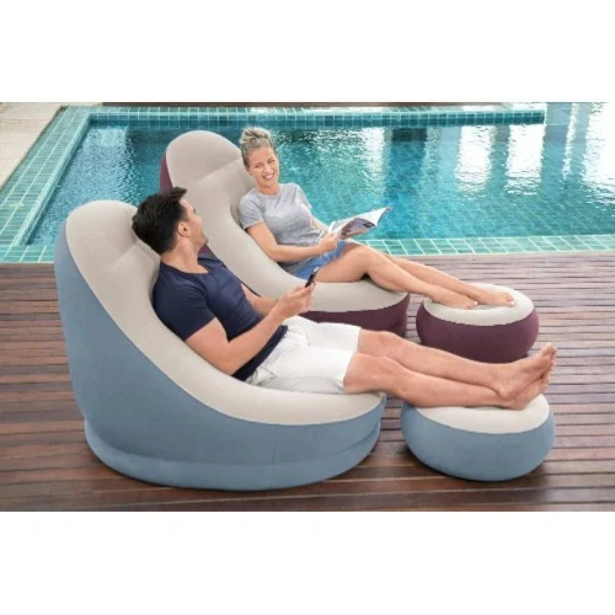 Φουσκωτή Πολυθρόνα με Υποπόδιο Bestway 75053 Γαλάζια - Image 7