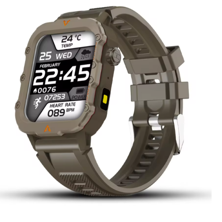 LAXASFIT H11 Smartwatch – Στρατιωτικού Τύπου Rugged Ρολόι με Ασύρματη Φόρτιση & Bluetooth Κλήσεις - Μπέζ