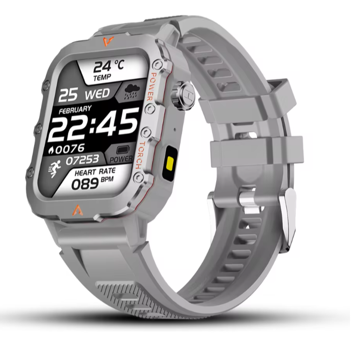 LAXASFIT H11 Smartwatch – Στρατιωτικού Τύπου Rugged Ρολόι με Ασύρματη Φόρτιση & Bluetooth Κλήσεις - Γκρί