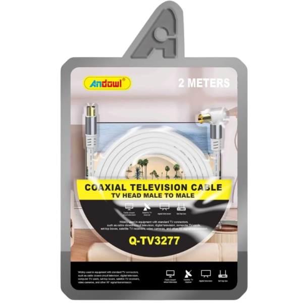 Andowl Q-TV3277 Ομοαξονικό Καλώδιο Τηλεόρασης 2m Male to Male – Gold Plated Υποδοχές - Άσπρο