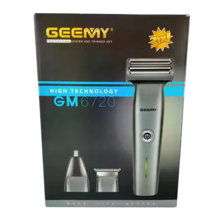 Geemy GM-6720 Επαναφορτιζόμενη Κουρευτική Μηχανή 3 σε 1 – Μαλλιά, Γένια, Μύτη/Αυτιά
