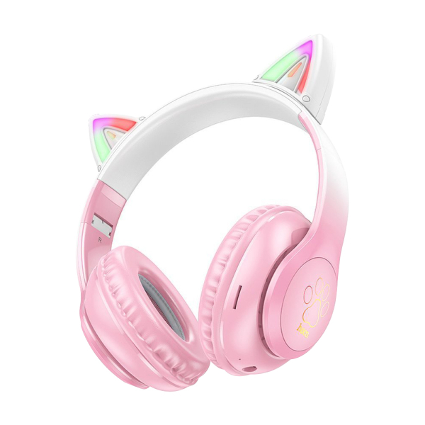Hoco W42 Cat Ears Παιδικά Ακουστικά Over Ear – Ασύρματα & Ενσύρματα, 12 Ώρες Λειτουργίας – Cherry Blossom