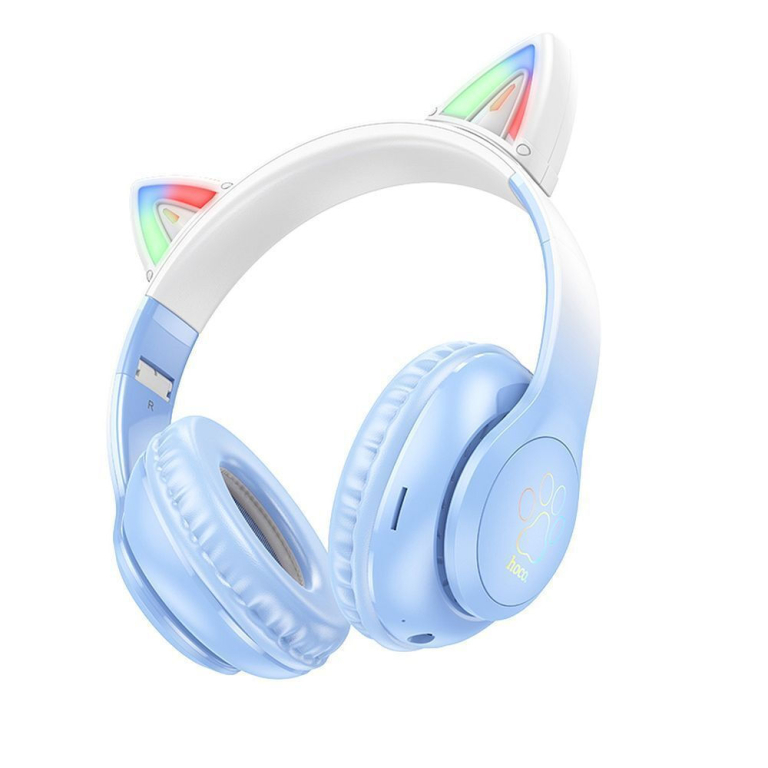 Hoco W42 Cat Ears Παιδικά Ακουστικά Over Ear – Ασύρματα & Ενσύρματα, 12 Ώρες Λειτουργίας – Crystal Blue