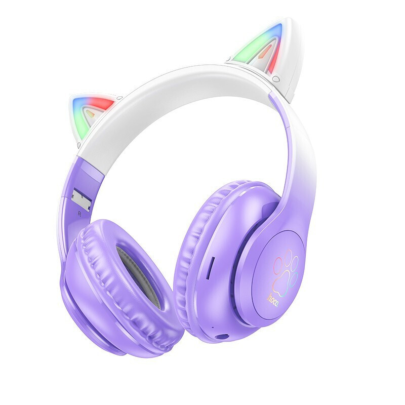 Hoco W42 Cat Ears Παιδικά Ακουστικά Over Ear – Ασύρματα &Amp; Ενσύρματα, 12 Ώρες Λειτουργίας – Purple Grape