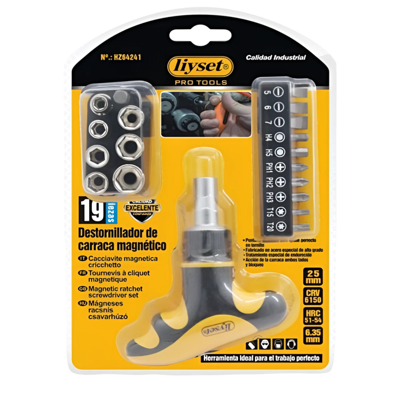 Liyset Μαγνητικό Κατσαβίδι με Μύτες & Καρυδάκια – Σετ 19 Τεμαχίων - 64241