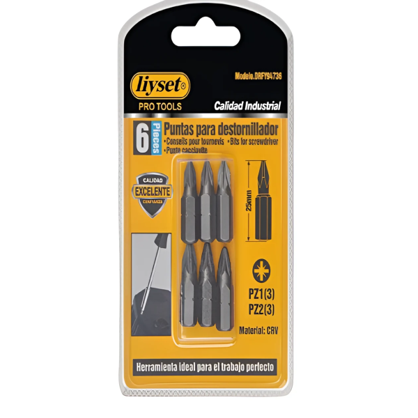 Liyset Μύτες Κατσαβιδιού CR-V PZ1/PZ2 – Σετ 6 Τεμαχίων 25mm - 94736