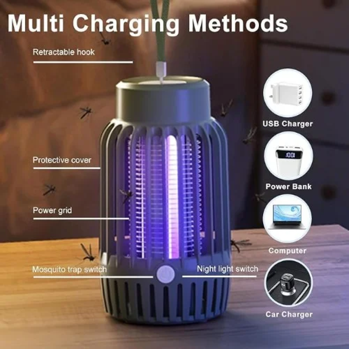 Ηλεκτρική Αντικουνουπική Λάμπα UV 1.5W Hoomei HM-1665G Γκρι