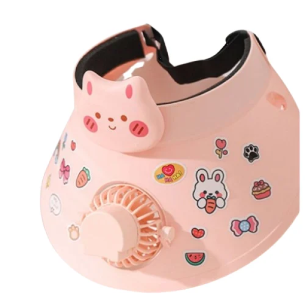 Καπέλο Ηλίου με Ανεμιστήρα & Σχέδιο Γατούλα HR2558 - Ροζ