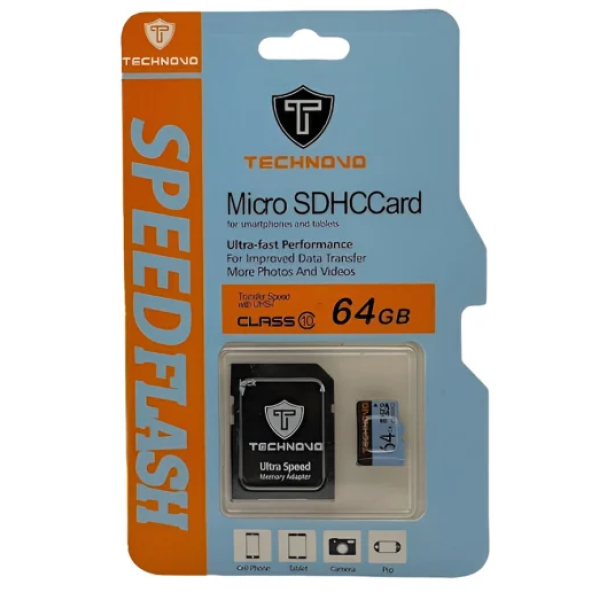 Κάρτα μνήμης Technovo microSDHC 64GB Class 10 UHS-I με αντάπτορα SD