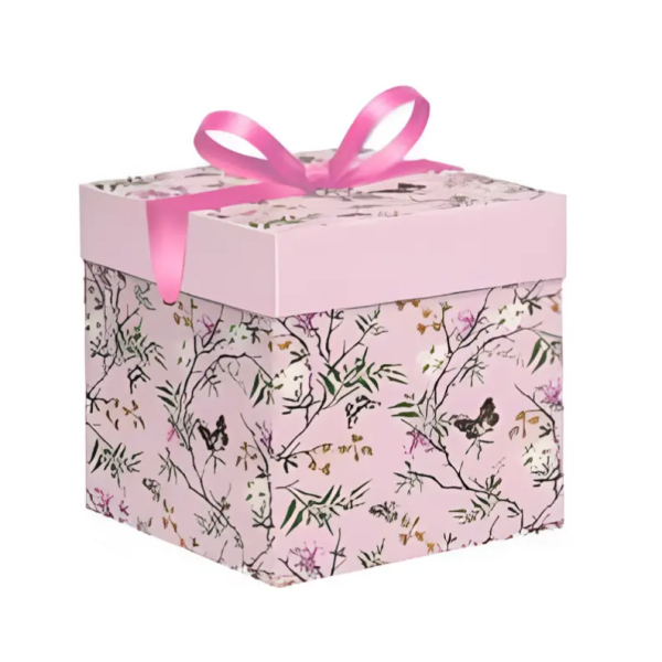 Κουτί Δώρου με Κορδέλα & Floral Σχέδιο 15x15cm 86106 Ροζ