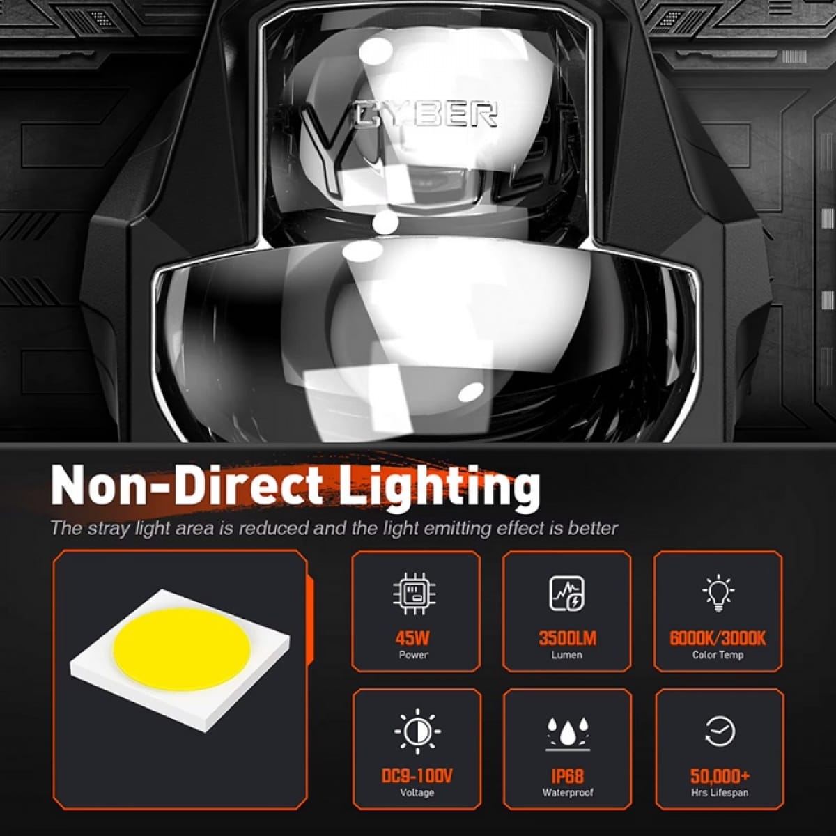 LED Προβολάκι Μοτοσυκλέτας Διπλής Σκάλας 45W 6000K Λευκό & 3000K Κίτρινο NOVSIGHT A500-WL13-3-Α