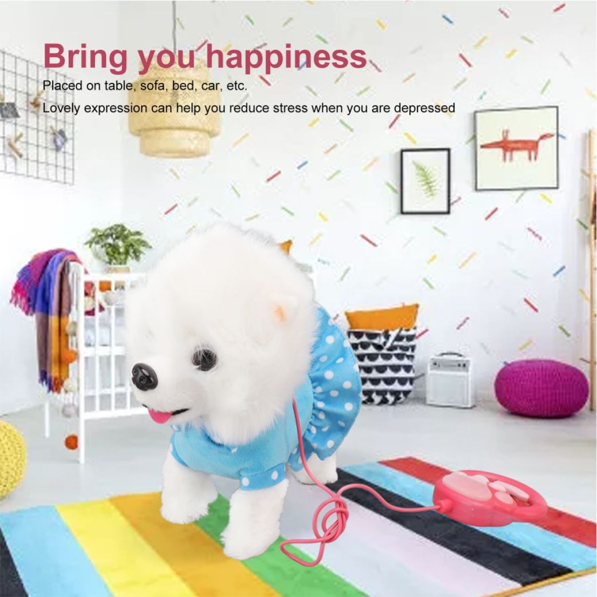 Λούτρινο Σκυλάκι που Περπατάει & Γαβγίζει με Λουράκι - Μπλε