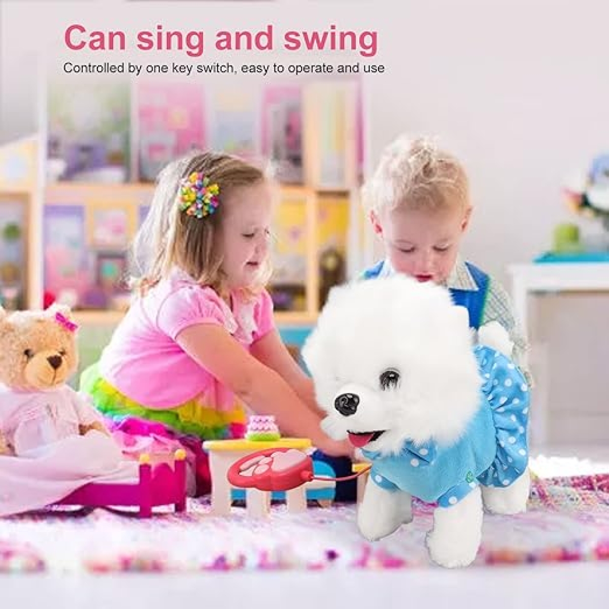 Λούτρινο Σκυλάκι που Περπατάει & Γαβγίζει με Λουράκι - Μπλε