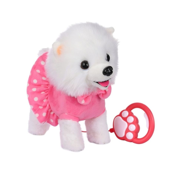 Λούτρινο Σκυλάκι που Περπατάει & Γαβγίζει με Λουράκι - Ροζ