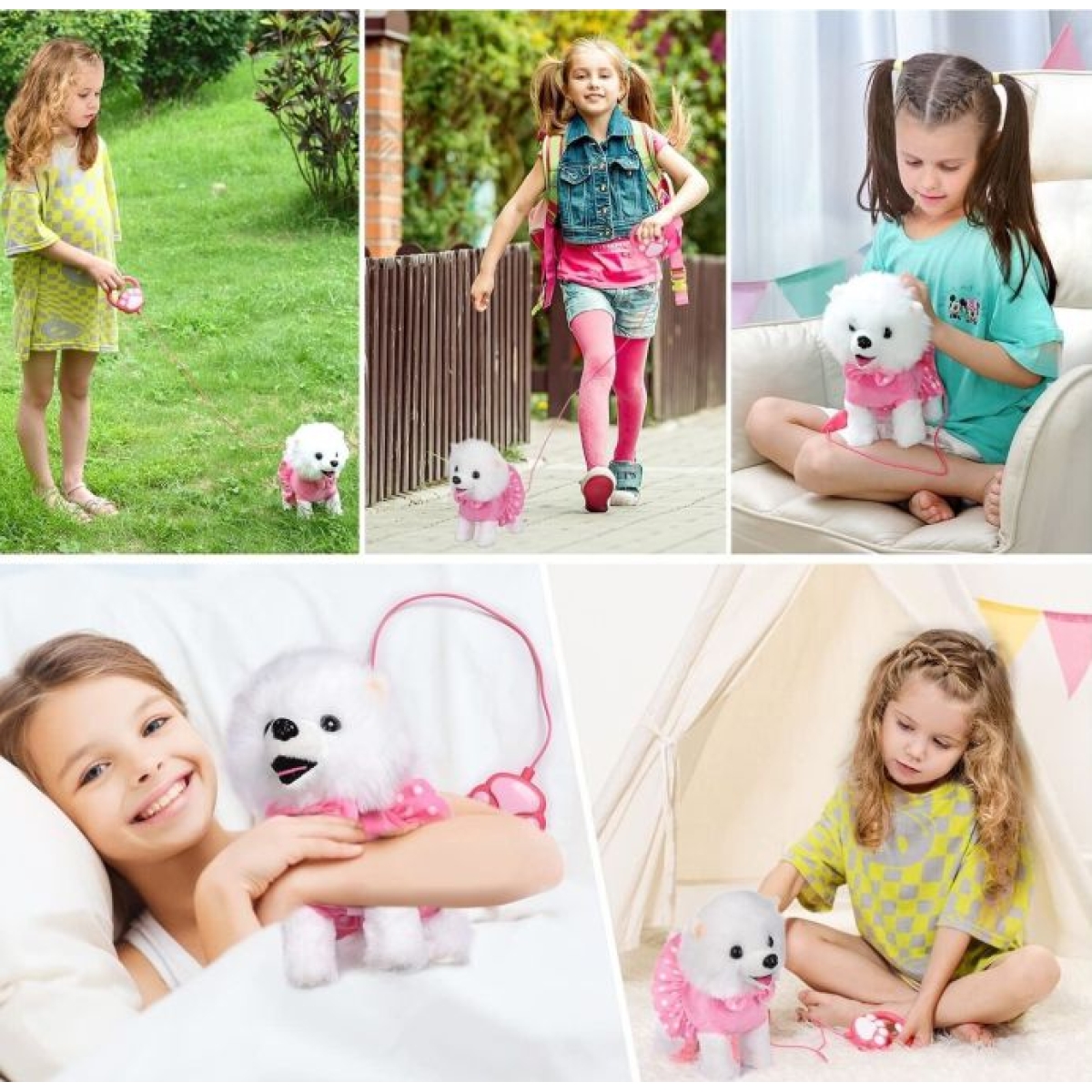 Λούτρινο Σκυλάκι που Περπατάει & Γαβγίζει με Λουράκι - Ροζ