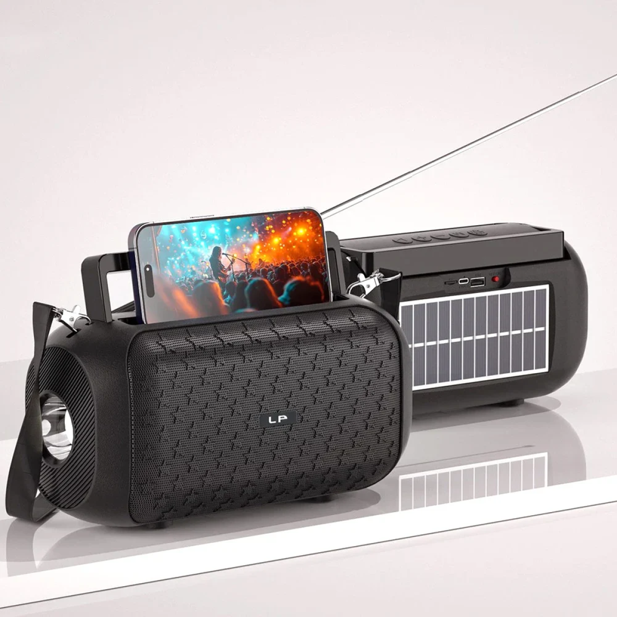 LP-V78 Φορητό Ασύρματο Ηχείο Bluetooth με Ηλιακή Φόρτιση και Ραδιόφωνο FM/TF/USB - Μαύρο