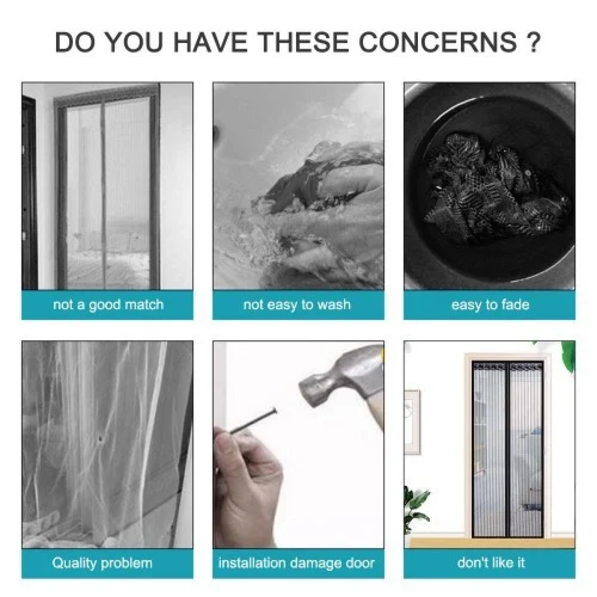 Μαγνητική Σίτα Πόρτας 90x210cm Hoomei HF-6640B Μαύρη