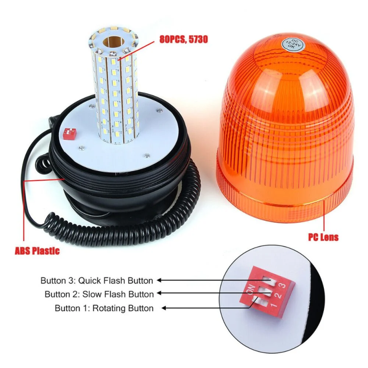 Μαγνητικός πορτοκαλί φάρος με 80 LED 12-24V 32W