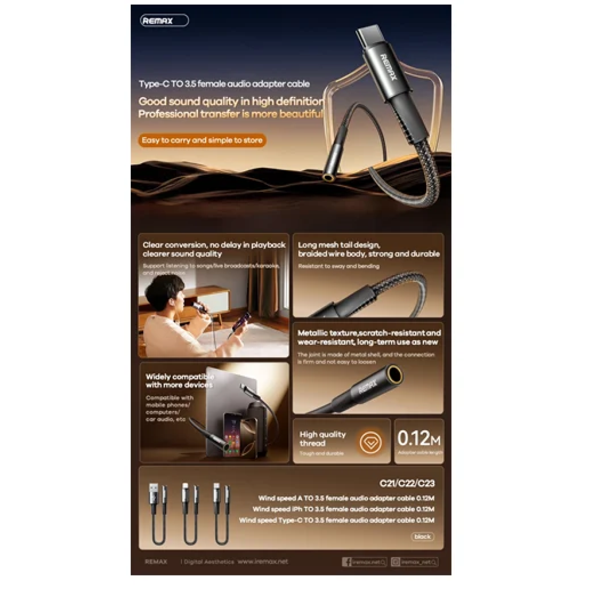 Μετατροπέας USB-A male σε 3.5mm female Remax C21 μαύρο - Image 3