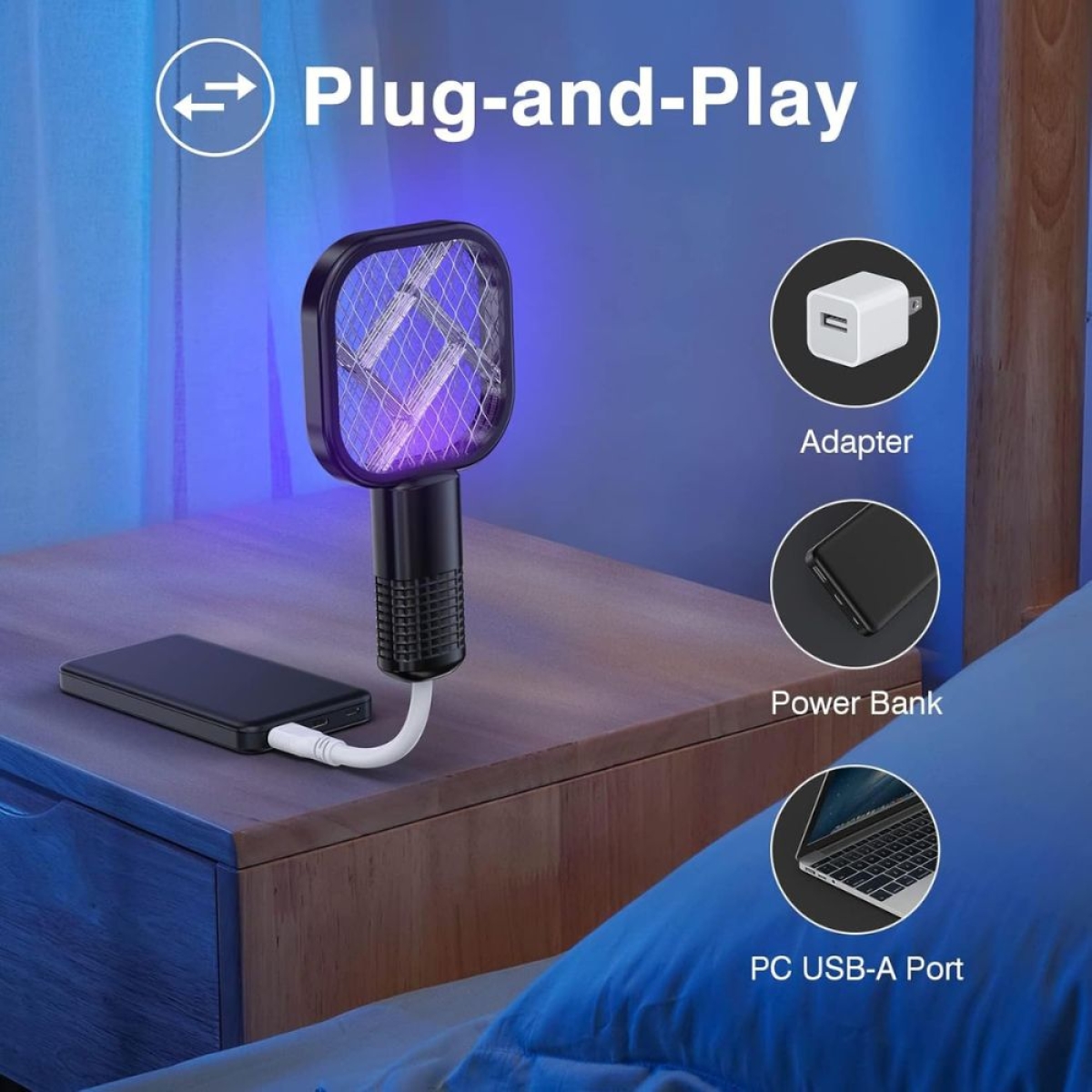 Mini Ηλεκτρική Εντομοπαγίδα USB - Ρακέτα για Εξολόθρευση Κουνουπιών Μαύρη