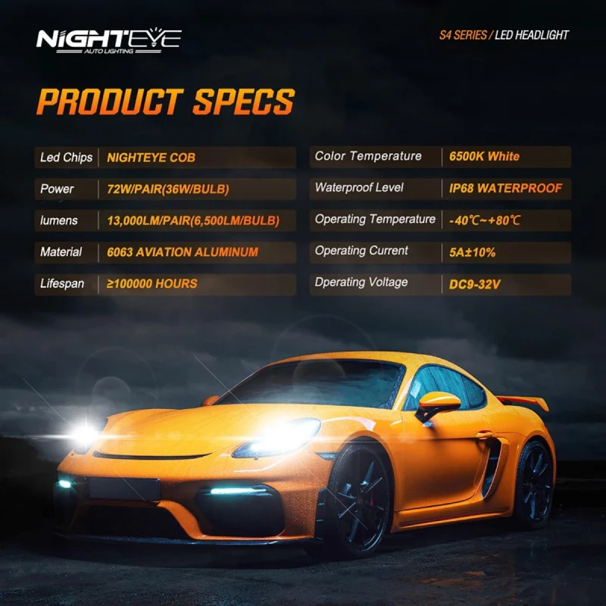 Nighteye A315-S4-H4 LED Λάμπες Αυτοκινήτου & Μοτοσικλέτας 1300lm 72W 2τμχ