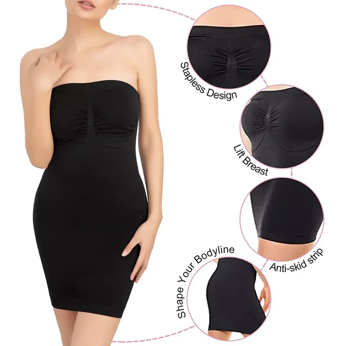 Ολόσωμο Εσώρουχο Φόρεμα που Σμιλεύει Body Slimming Tube Σετ 2τμχ - Μαύρο/Μπεζ - Image 4