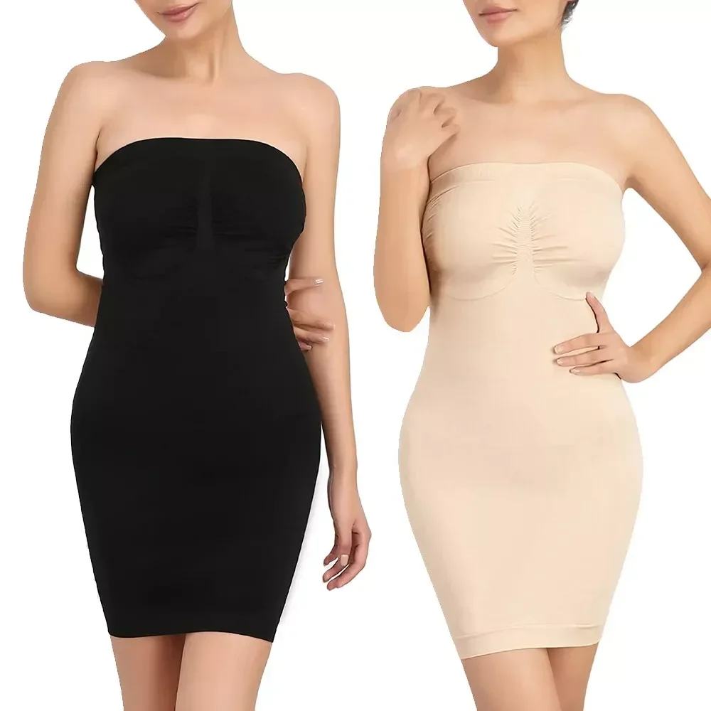 Ολόσωμο Εσώρουχο Φόρεμα Που Σμιλεύει Body Slimming Tube Σετ 2Τμχ - Μαύρο/Μπεζ - Xxl