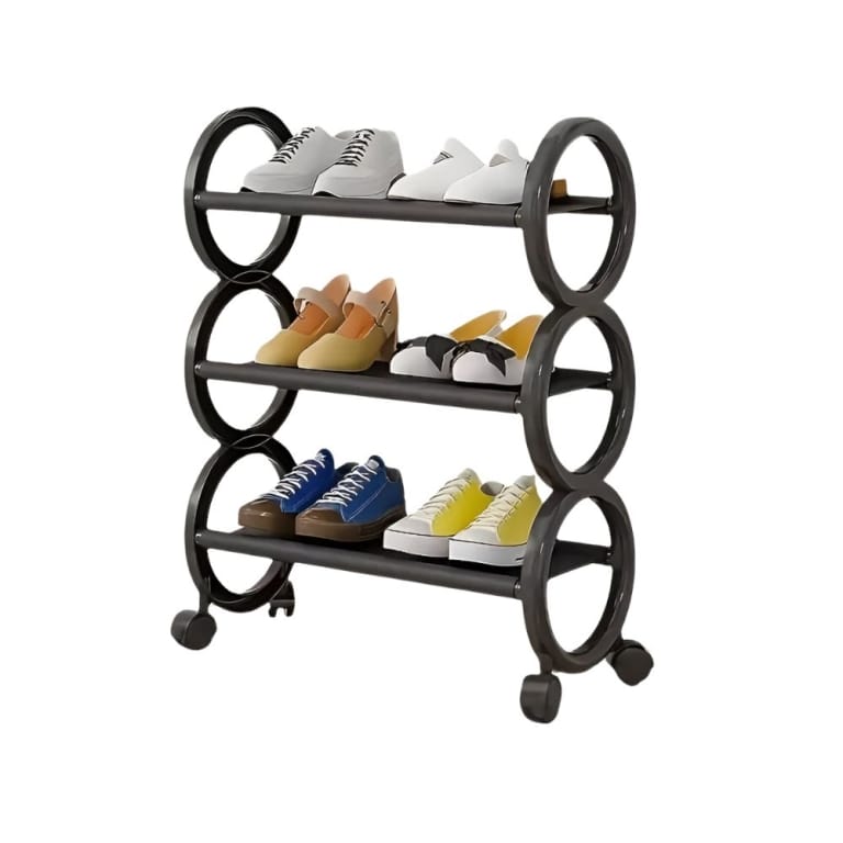 Παπουτσοθήκη 3 Επιπέδων Με Ροδάκια – 57cm – Μαύρη