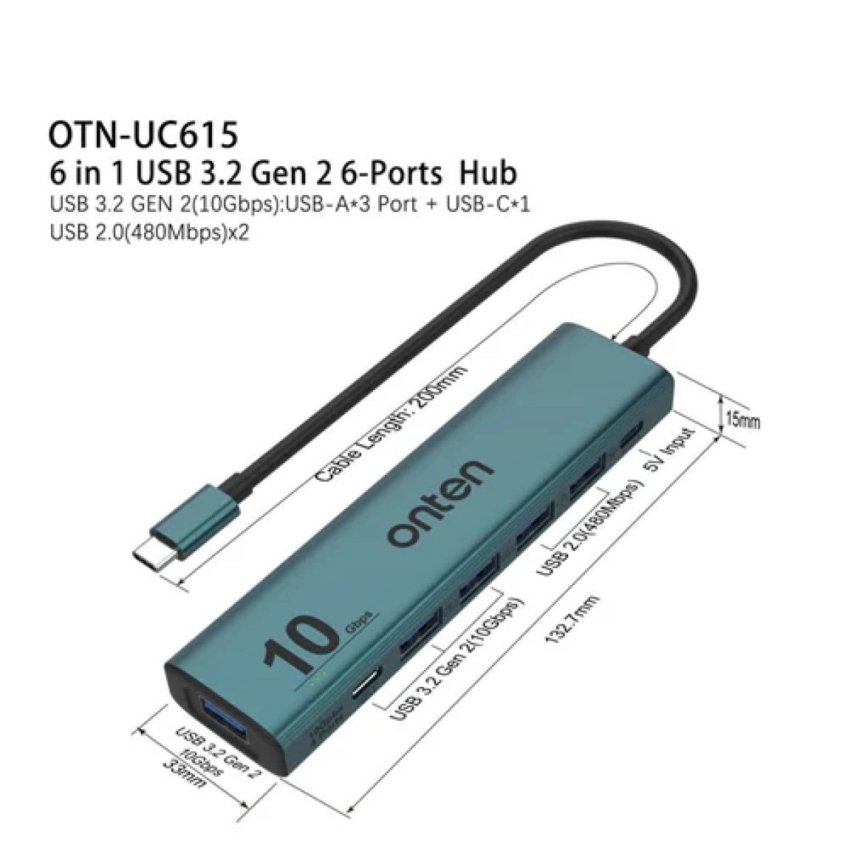 Πολυαντάπτορας HUB 6 σε 1 με θύρες USB 3.2 Gen 2 OTN-UC615 πράσινο - Image 4