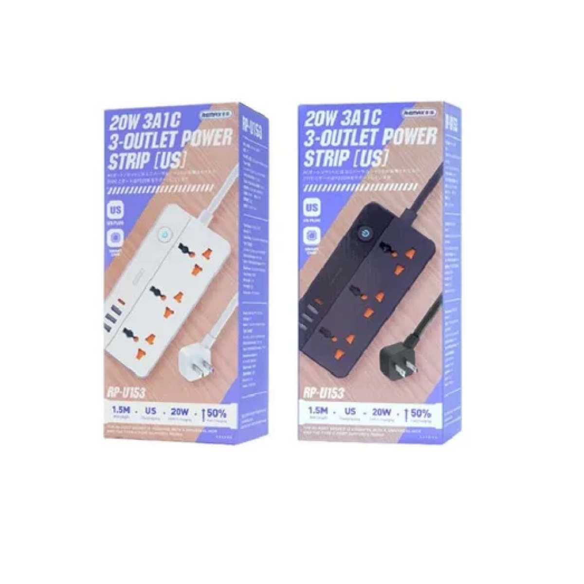 Πολύπριζο 3 θέσεων με 3 θύρες φόρτισης 3A1C – 20W Remax RP-U153 μαύρο - Image 4