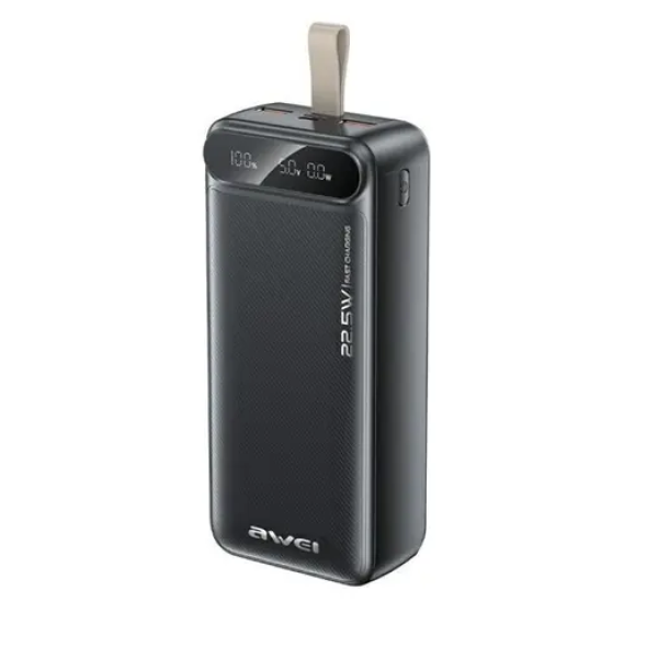 Power Bank γρήγορης φόρτισης 30000mAh 22.5W με 2 θύρες USB-A και θύρα USB-C Awei PA-12 μαύρο