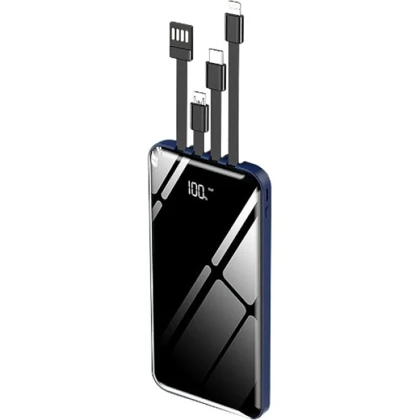 PowerBank 12000mAh με Ενσωματωμένα Καλώδια & Οθόνη LED Andowl Q-DC110 Μαύρο/Μπλε