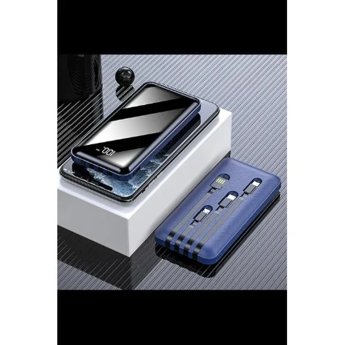 PowerBank 12000mAh με Ενσωματωμένα Καλώδια & Οθόνη LED Andowl Q-DC110 Μαύρο/Μπλε