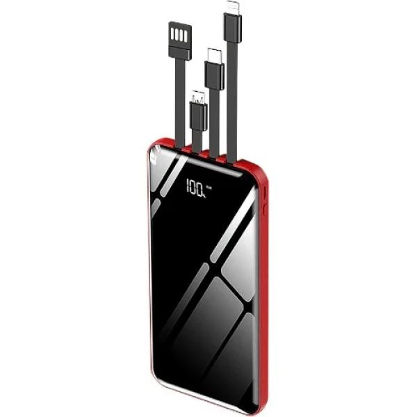 PowerBank 12000mAh με Ενσωματωμένα Καλώδια & Οθόνη LED Andowl Q-DC110 Μαύρο/Κόκκινο