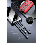 PowerBank 12000mAh με Ενσωματωμένα Καλώδια & Οθόνη LED Andowl Q-DC110 Μαύρο/Κόκκινο - Image 2