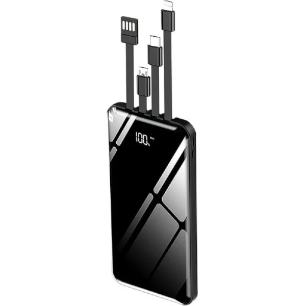 PowerBank 12000mAh με Ενσωματωμένα Καλώδια & Οθόνη LED Andowl Q-DC110 Μαύρο