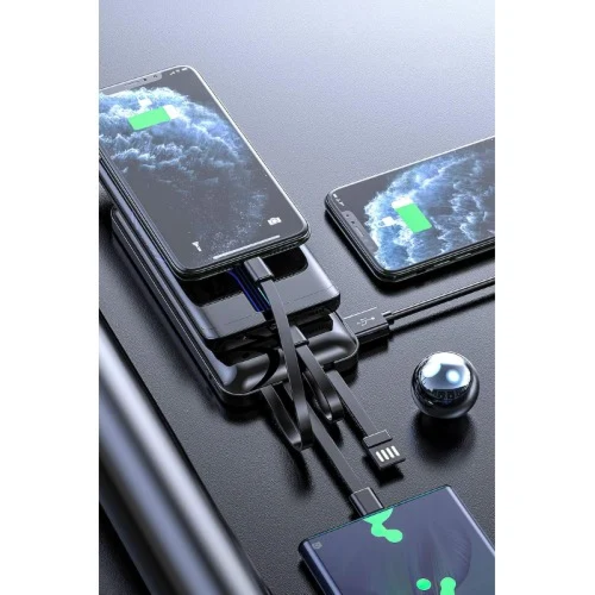 PowerBank 12000mAh με Ενσωματωμένα Καλώδια & Οθόνη LED Andowl Q-DC110 Μαύρο - Image 4