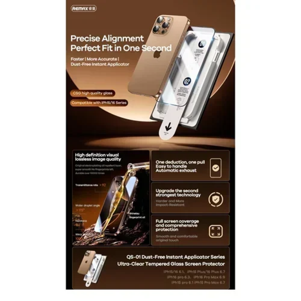 Προστατευτικό γυαλί οθόνης για iPhone 16 Pro QS-01 διάφανο - Image 3
