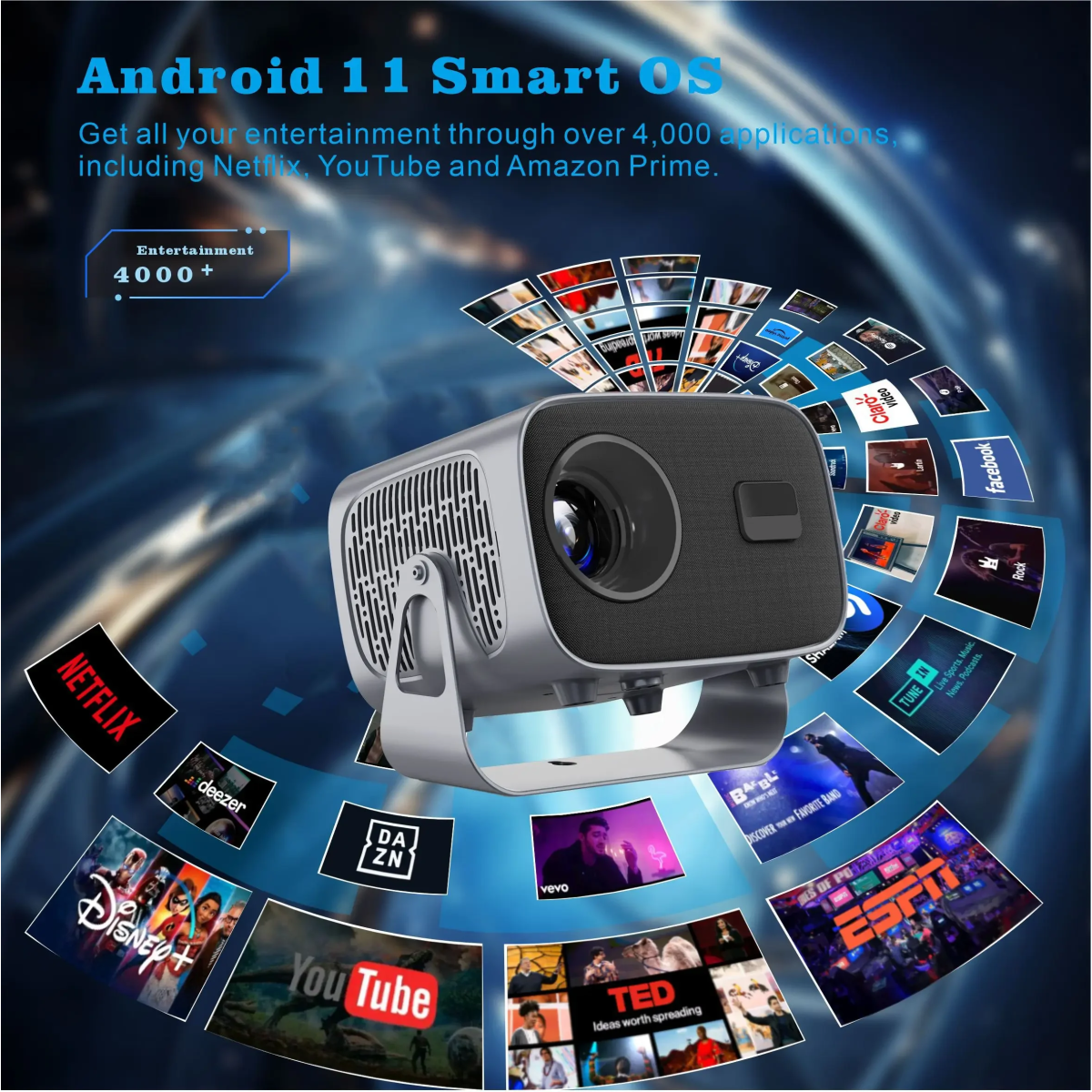 Προβολέας Smart LED 4K Ultra HD Με WiFi 2.4G+5G – Andowl YG500