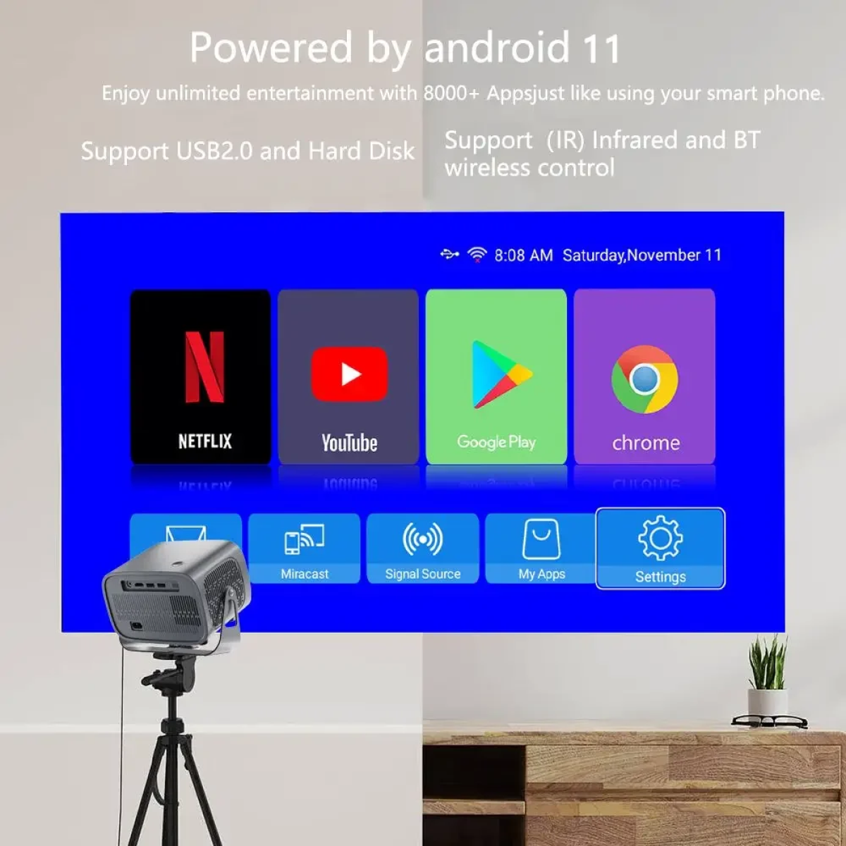 Προβολέας Smart LED 4K Ultra HD Με WiFi 2.4G+5G – Andowl YG500