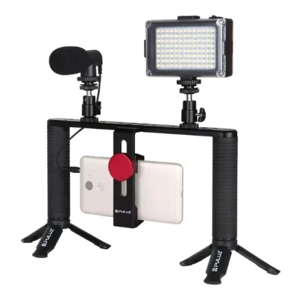 PULUZ 4 σε 1 Selfie Kit με Τρίποδο – Σταθερή Βάση Κινητού, Φωτισμό & Μικρόφωνο PKT3024