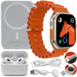 Σετ 3 σε 1 Smartwatch - Ακουστικά - Powerbank AEMAI RM22 Πορτοκαλί