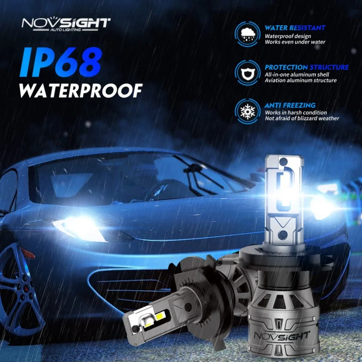 Σετ Λάμπες LED Novsight A500-N61-H4 6500K 60W 13000lm 9-32V 2τμχ - Image 5